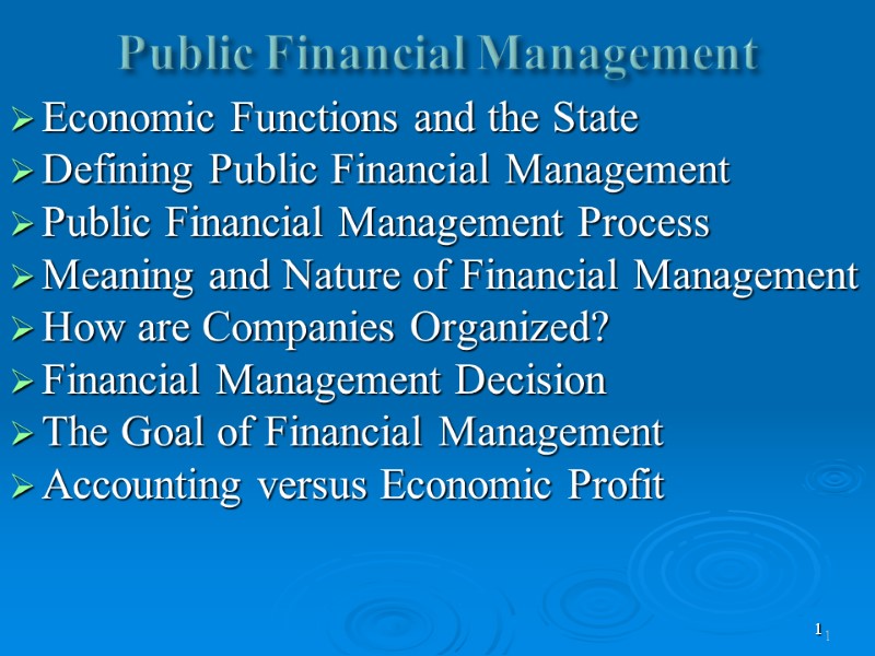 1 Public Financial Management Economic Functions and the State Defining Public Financial Management Public